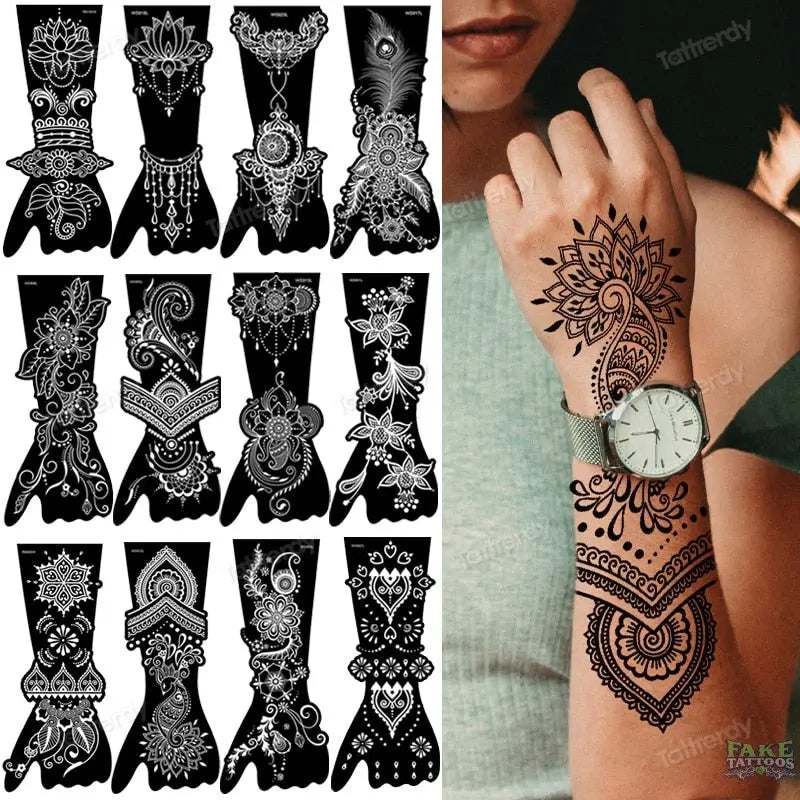 Large Mehndi Stencils Henna Template Temporary Tattoo Body Art Glitter Hand