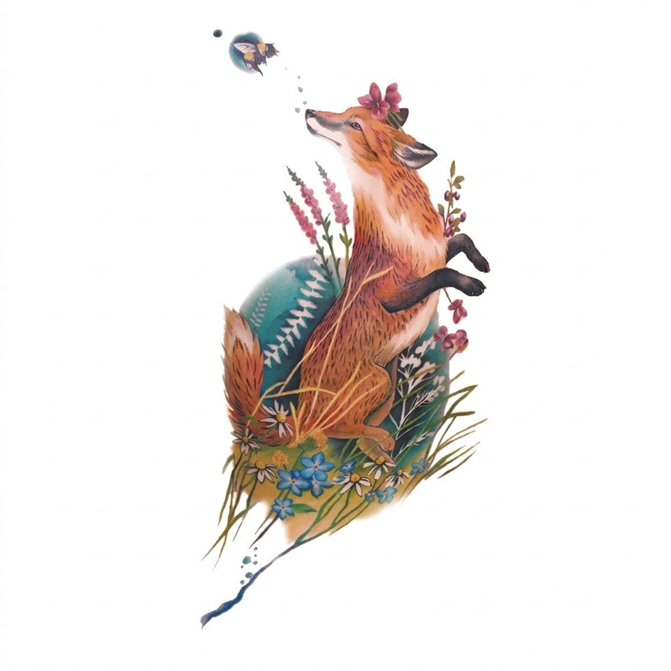 Fox and Floral Temporary Tattoo Fake Tattoos