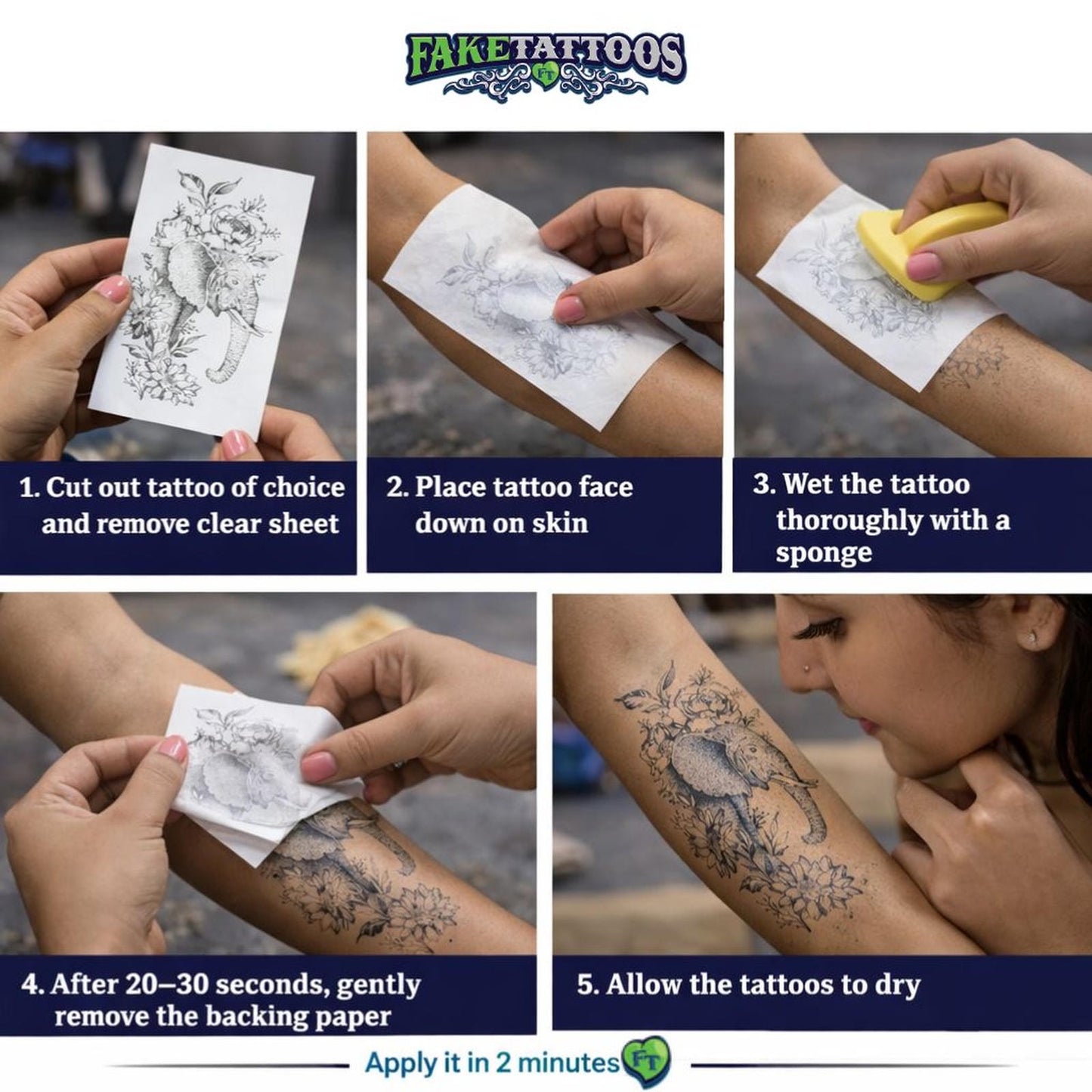 Realistic Waterproof Butterfly & Flower Temporary Tattoo Fake Tattoos