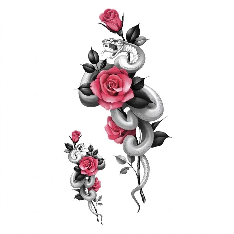 Flores Rosas Serpientes Tatuajes Temporales