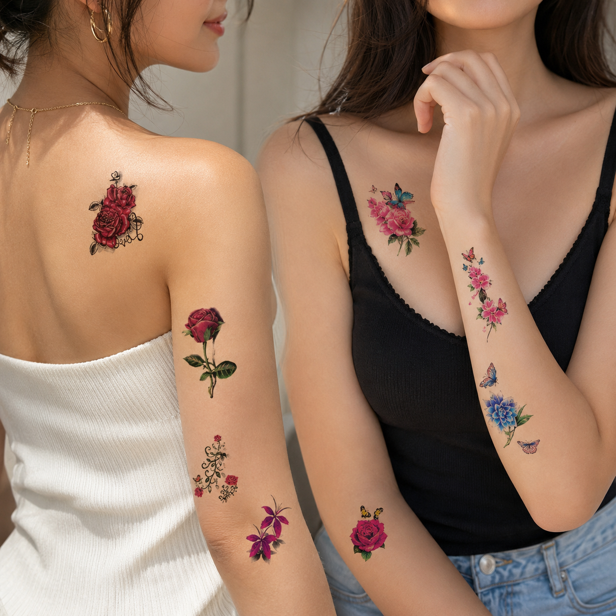 Wild Bloom Floral & Rose Set Fake Tattoos