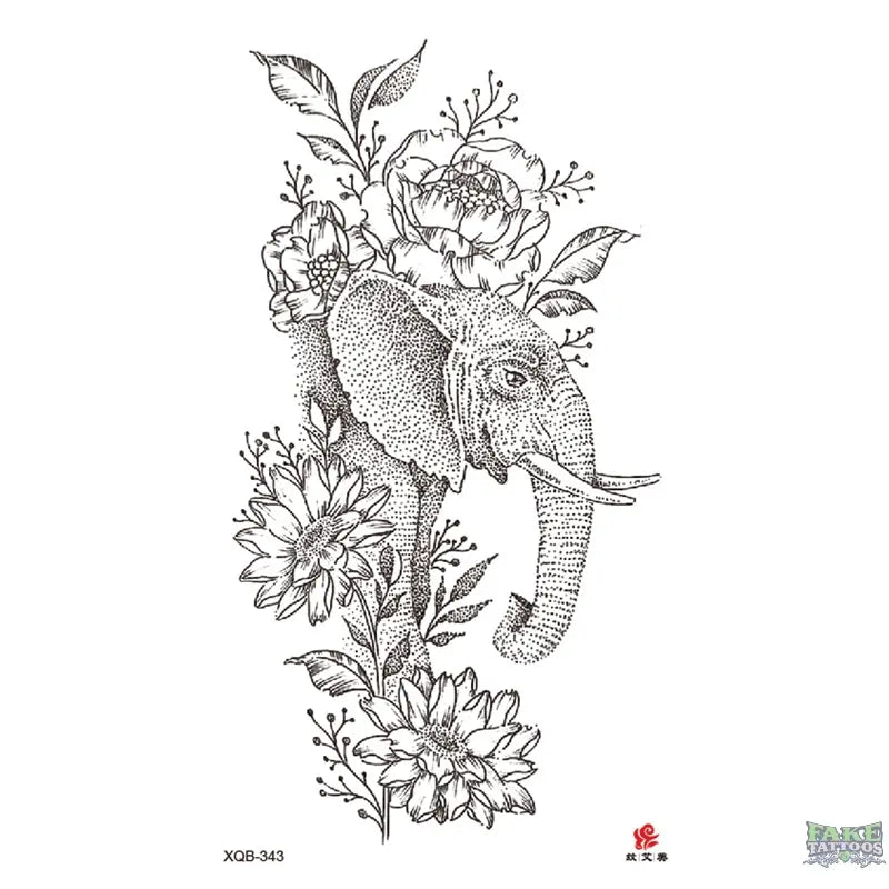 Elephant Flowers Temporary Tattoos Fake Tattoos