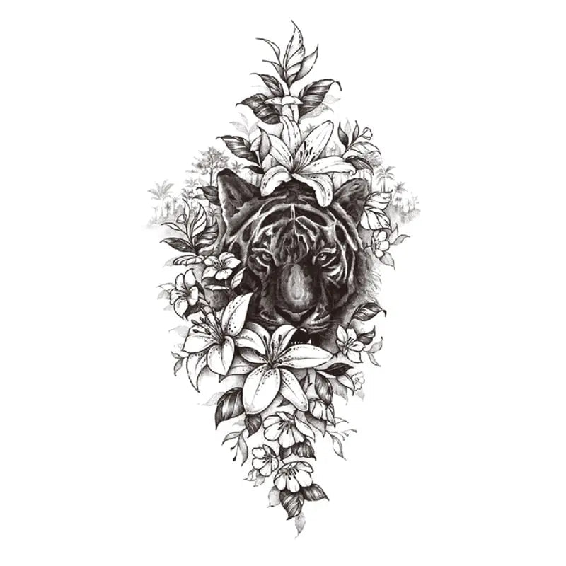 Flowers Animals Tiger Temporary Tattoo Fake Tattoos