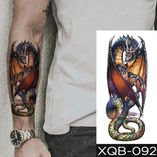 Waterproof Temporary Tattoo Sticker Dragon Knight Spitfire Flash Tattoos Tiger Owl Wolf Body Art Arm Fake Tatoo Women Men Fake Tattoos