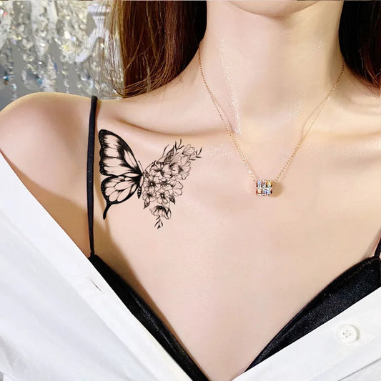 Waterproof Temporary Tattoo Stickers Butterfly Tiger Feather Design Tattoo Children Black Body Art Fake Tattoos for Men Women Fake Tattoos