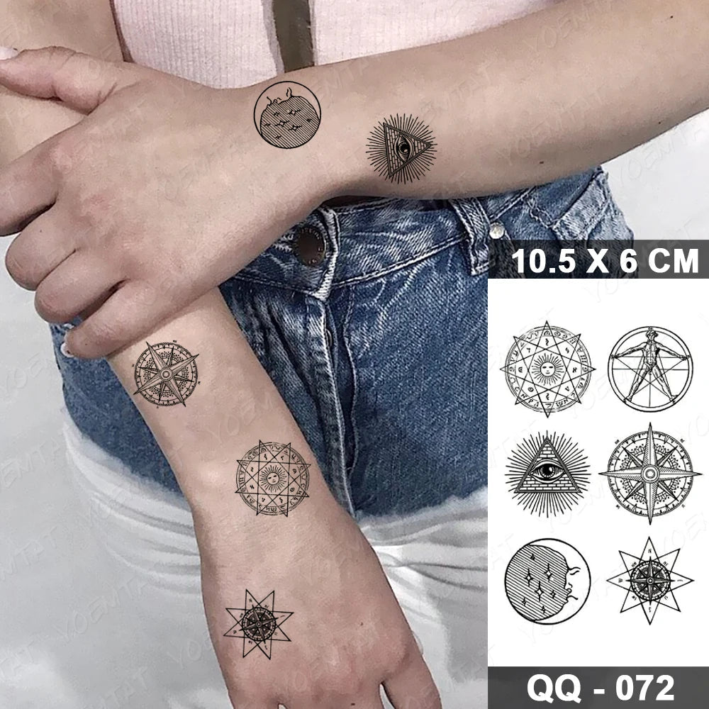Waterproof Temporary Tattoo Sticker Geometric Triangle Flash Tatoo Simple Lines Hand Wrist Fake Tatto For Body Art Women Men Fake Tattoos