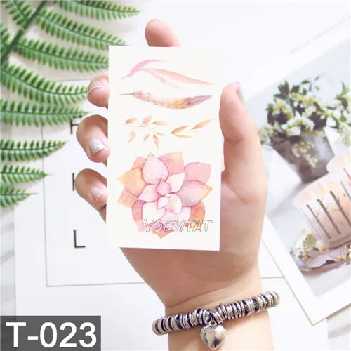 Lotus FLower Temporary Tattoo Colorful Feather Leaf Fake Black Waterproof Tattoo Sticker For Girl Kids Art Fake Tattoos