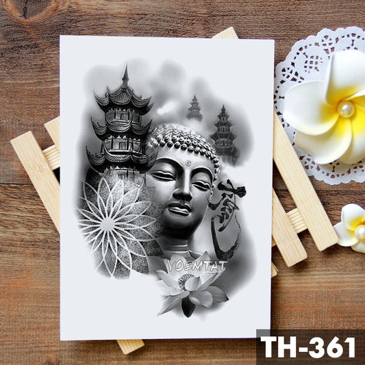 Buddha Sakyamuni Waterproof Temporary Tattoo Sticker Bamboo Lotus light Tower Flash Arm Tattoos Body Art Fake Tatoo Fake Tattoos