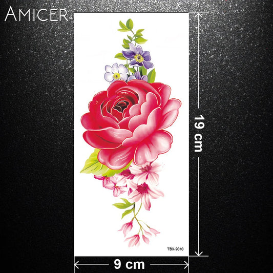 Flash Henna Tattoo Fake Temporary Tattoos Stickers Red Rose Flowers Tattoo Arm Shoulder Translated Tattoos On Body Intimate Good Fake Tattoos