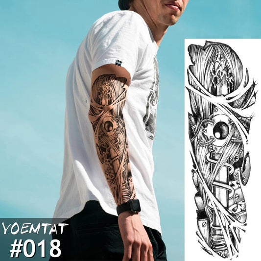 New Temporary Tattoo Sticker mechanical Design Full Flower Tattoo with Arm Body Art Big Large Fake Tattoo Sticker Fake Tattoos