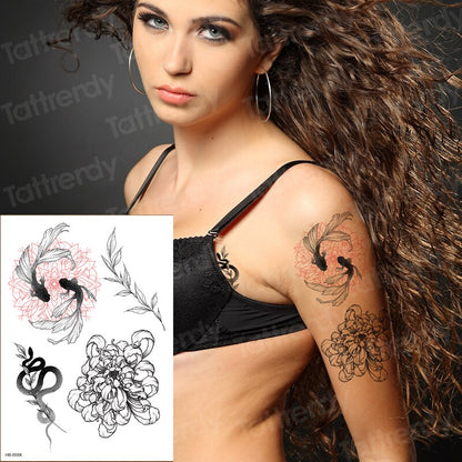 temporary tattoo sticker roses peony sketch flower designs snake leaves sexy back tattoos for girl woman body stickers bikini FAKE TATTOOS