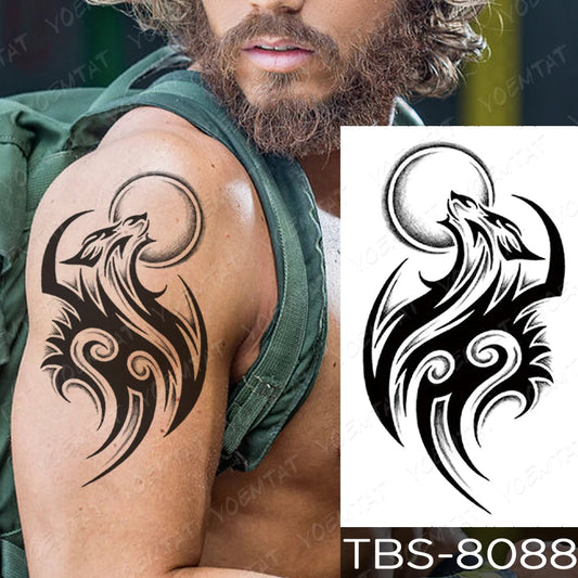 Waterproof Temporary Tattoo Sticker Dragon Scorpion Wolf Flash Tattoos Wings Cross Body Art Arm Owl Maori Totem Fake Tatoo Men Fake Tattoos