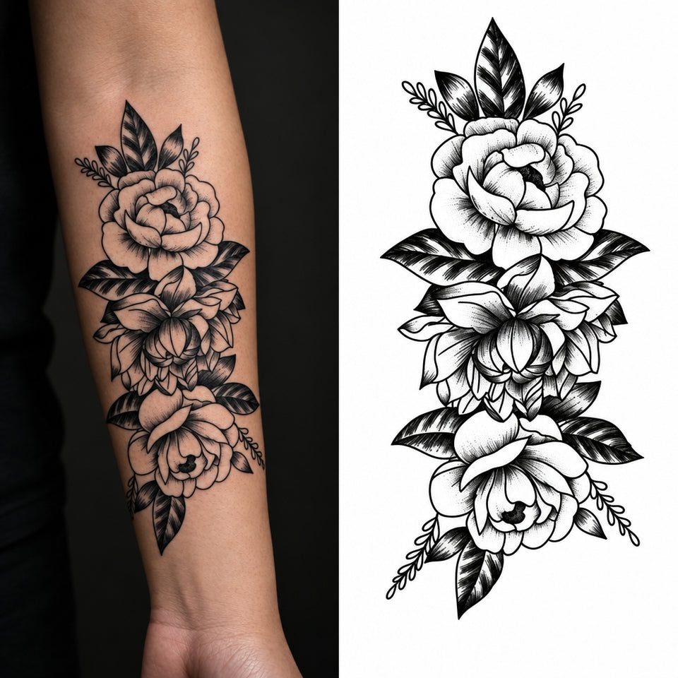 Midnight Rose Garden Temporary Tattoo