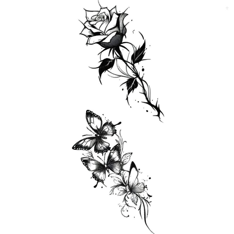 Waterproof Butterfly & Rose Temporary Tattoo Duo Fake Tattoos
