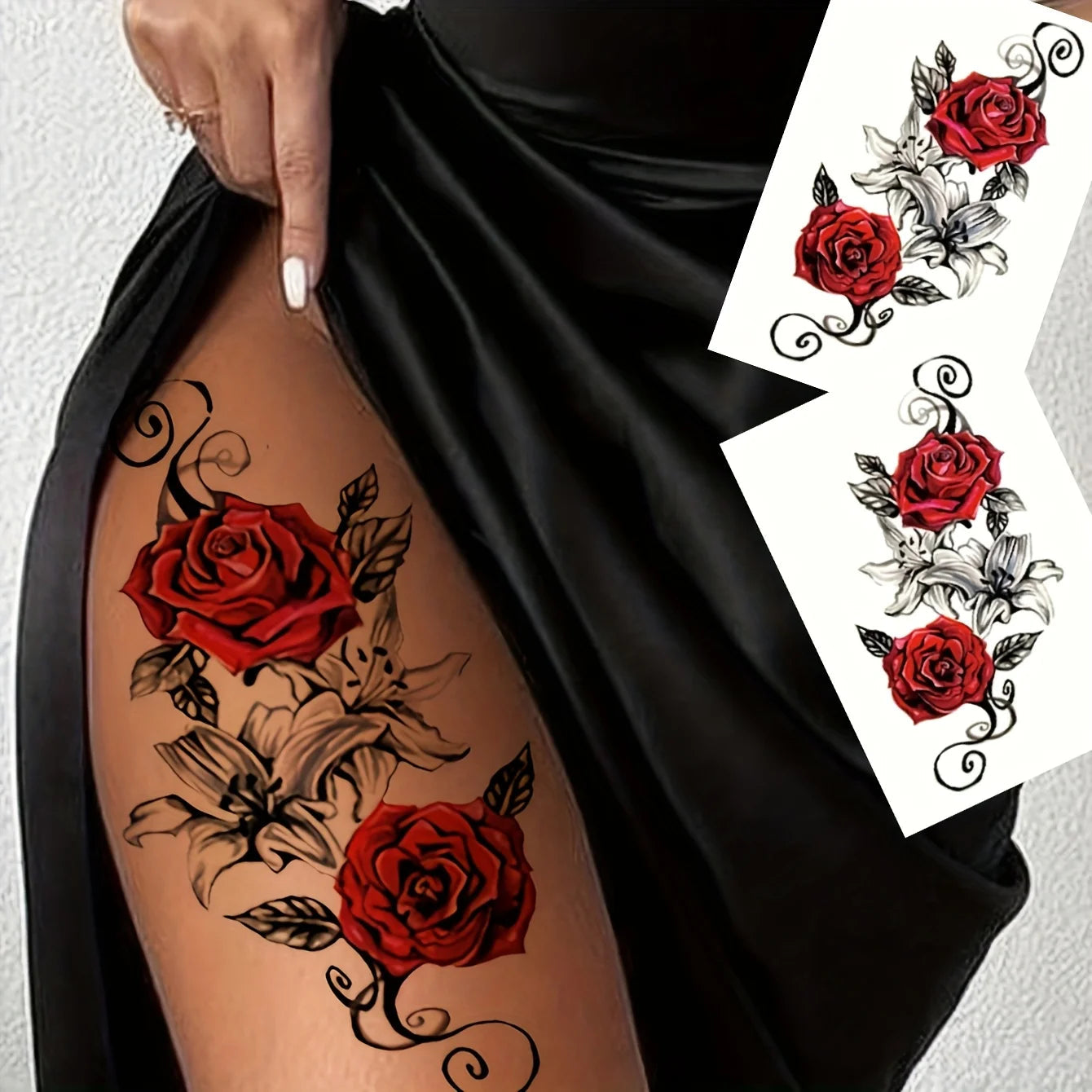 Dual Rose Temporary Tattoo Fake Tattoos