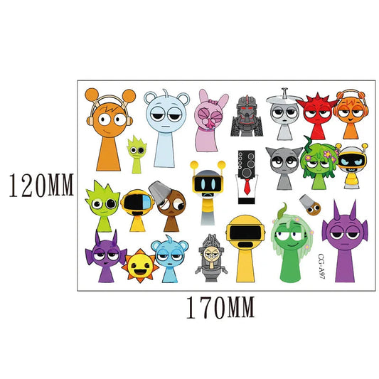 1Pcs New Luminous Incredibox Sprunki Temporary Tattoo Sticker Music Game Body Art Tattoo Stickers Toys For Kids Gifts Fake Tattoos