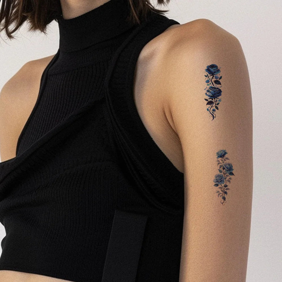 10Pcs/set Colorful Flowers Temporary Tattoo Sticker Waterproof Rose Maple Leaf Art Tattoo Sticker Decoration Party Gift Fake Tattoos
