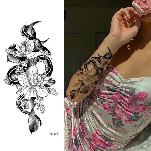 Butterfly and flower realistic temporary tattoo for feminine style