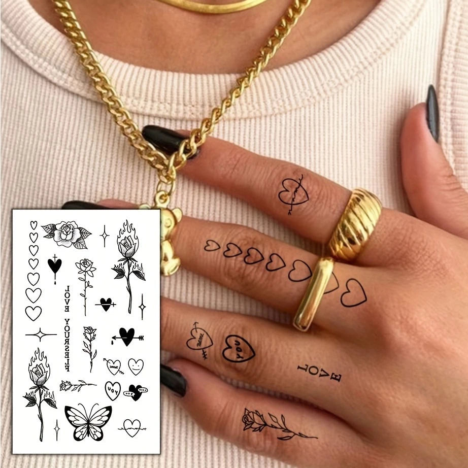 1/5/12PCS Waterproof Temporary Tattoo Sticker Rose Flame Thorns Love Butterfly fake tatto flash tatoo finger for girl women men Fake Tattoos