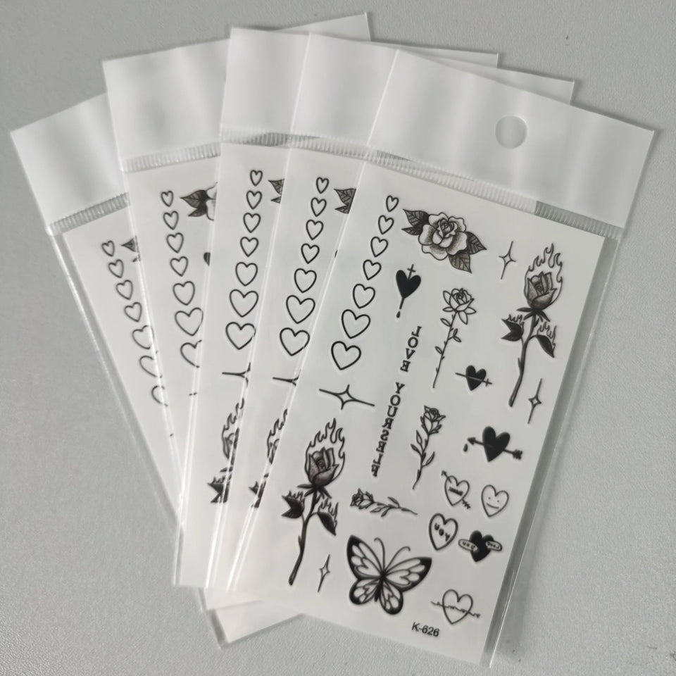 1/5/12PCS Waterproof Temporary Tattoo Sticker Rose Flame Thorns Love Butterfly fake tatto flash tatoo finger for girl women men Fake Tattoos