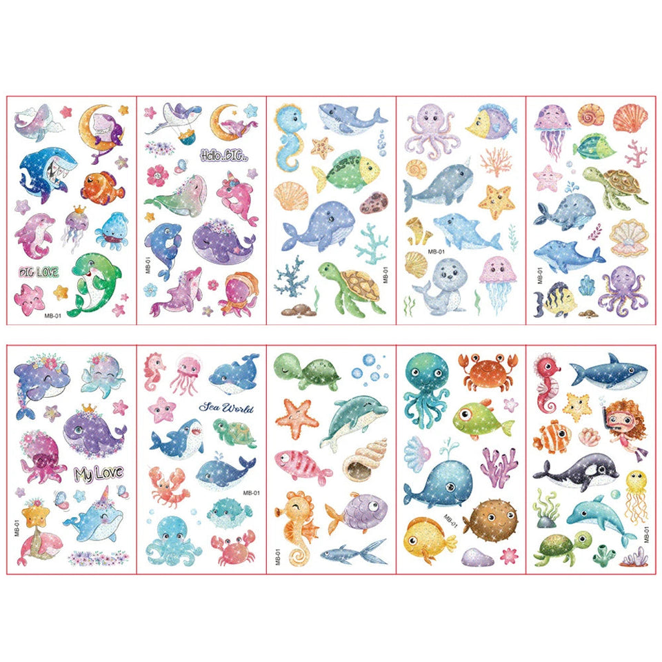 Colorful Tattoo Stickers for Kids | 10 Sets Fake Tattoos