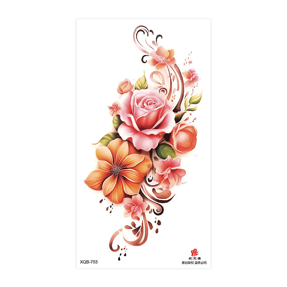 Waterproof Women Fake Tattoo Disposable Flower Tattoo Stickers for Hand Leg Chest and Body Holiday Body Decor Fake Tattoos