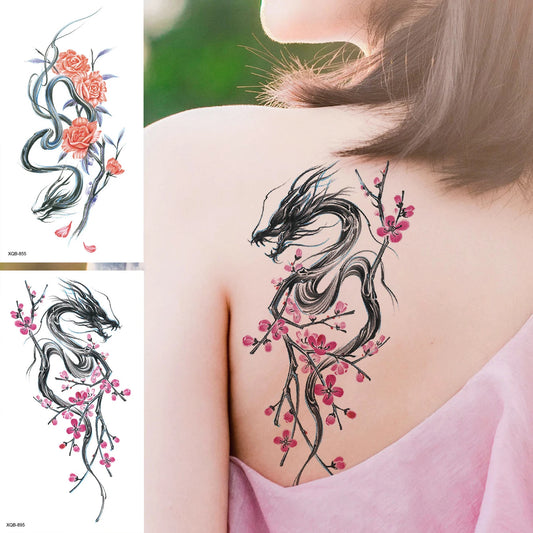 Waterproof Temporary Tattoo Sticker Plum Blossom Dragon Flower Arm Back Thighs Fake Tatto Flash Tatoo Tato for Girl Women Men Fake Tattoos