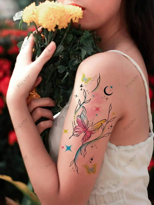 1/9PCS Flower Dreamcatcher, Jellyfish, Butterfly, Clover Sexy Waterproof Temporary Tattoo Sticker, Y2K Style Fake Tattoos