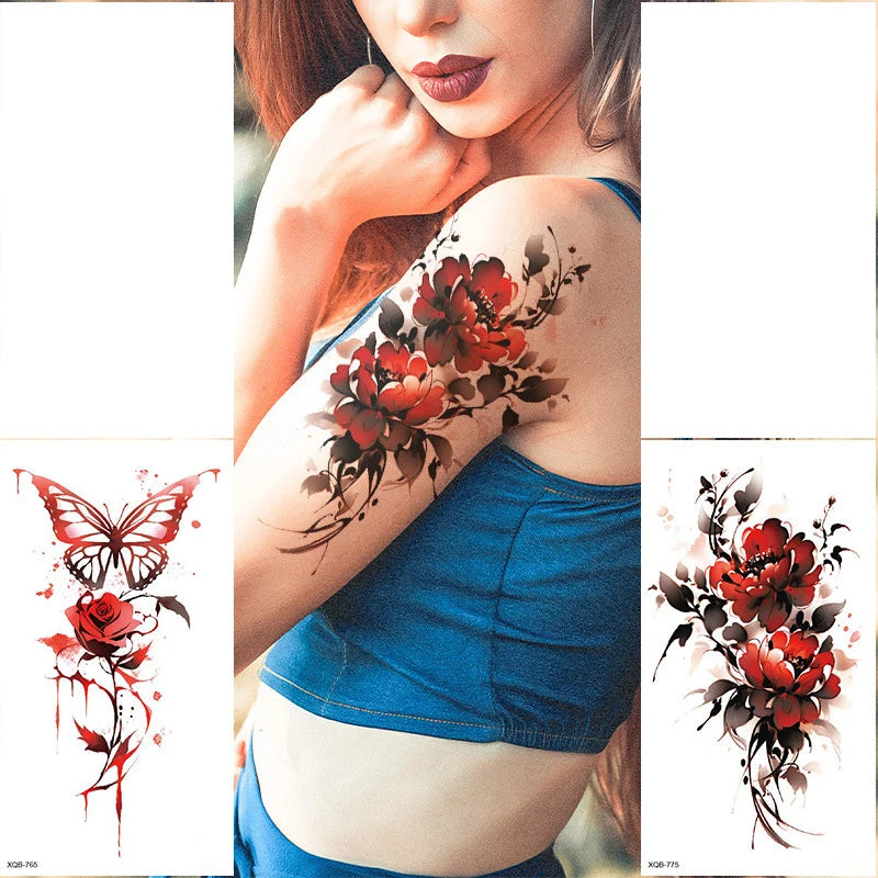 Waterproof Temporary Tattoo Sticker Plum Blossom Dragon Flower Arm Back Thighs Fake Tatto Flash Tatoo Tato for Girl Women Men Fake Tattoos