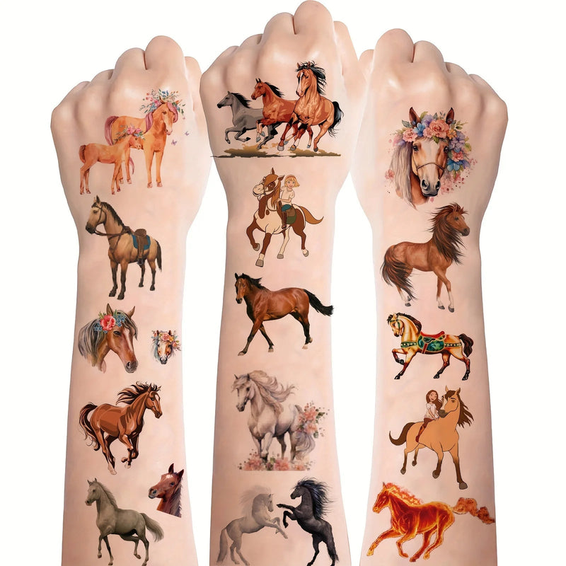 8 Sheets Temporary Horse Tattoos Stickers Birthday Themed Party Supplies Decorated with Tattoo Gifts Fake Tattoos