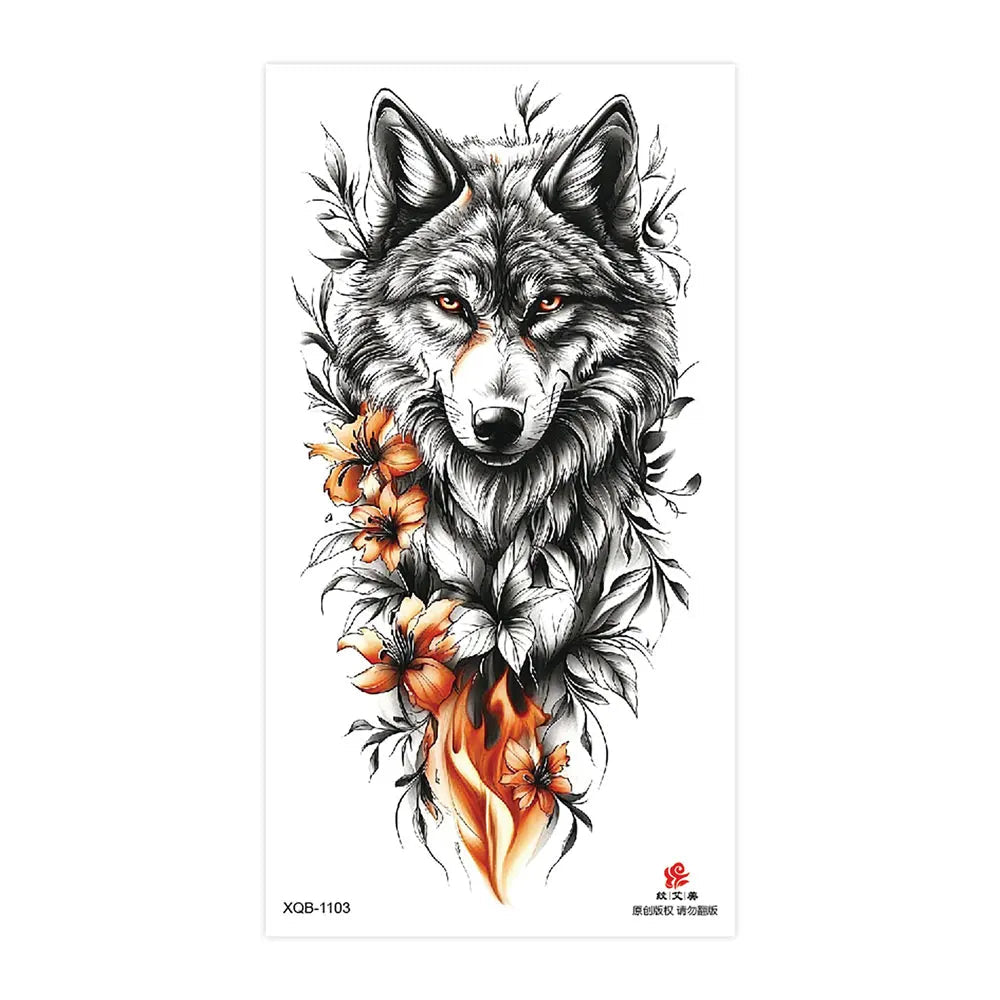 Waterproof Temporary Tattoos for Men Women Animal Pattern Fake Tattoo for Hand Arm Body Tiger Lion Wolf Tattoo Sticker Fake Tattoos