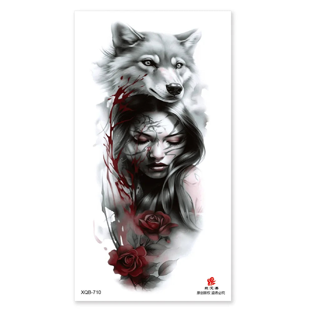 Waterproof Temporary Tattoos for Men Women Animal Pattern Fake Tattoo for Hand Arm Body Tiger Lion Wolf Tattoo Sticker Fake Tattoos