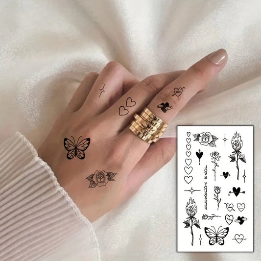 1/5/12PCS Waterproof Temporary Tattoo Sticker Rose Flame Thorns Love Butterfly fake tatto flash tatoo finger for girl women men Fake Tattoos
