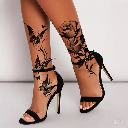 Waterproof Temporary Tattoo Sticker butterfly flower rose fake tatto flash tatoo shin for girl women Fake Tattoos
