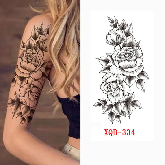 Waterproof Temporary Tattoo Sticker for Women Black Painting Flower Fake Tattoos Body Art Hand Arm Leg Floral Tatoo Fake Tattoos