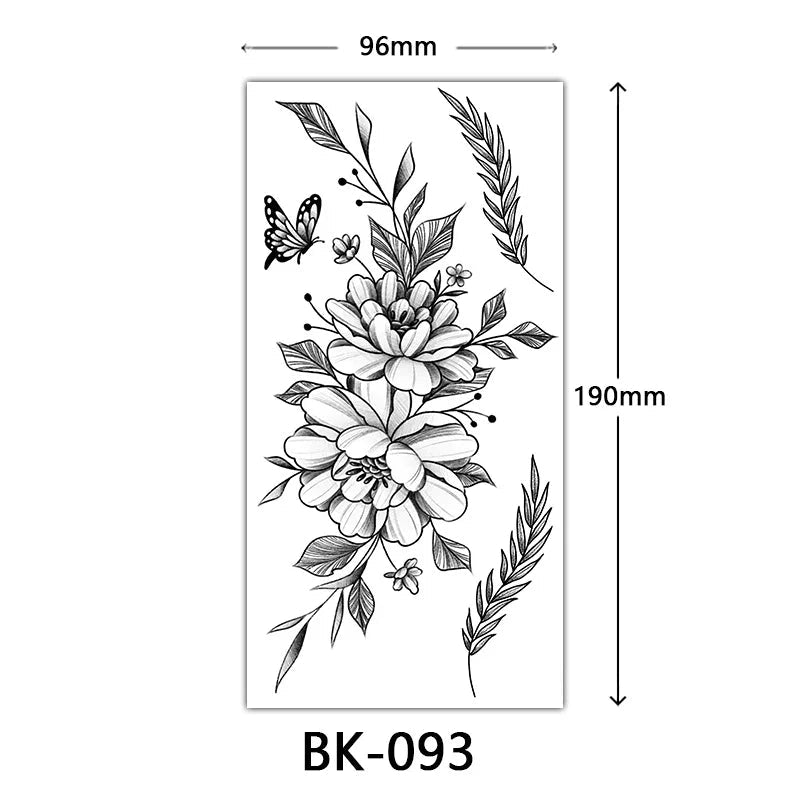 Black Flower Temporary Tattoos for Women Waterproof Realistic Floral Tattoo Stickers for Hand Arm Body Disposable Fake Tattoo Fake Tattoos