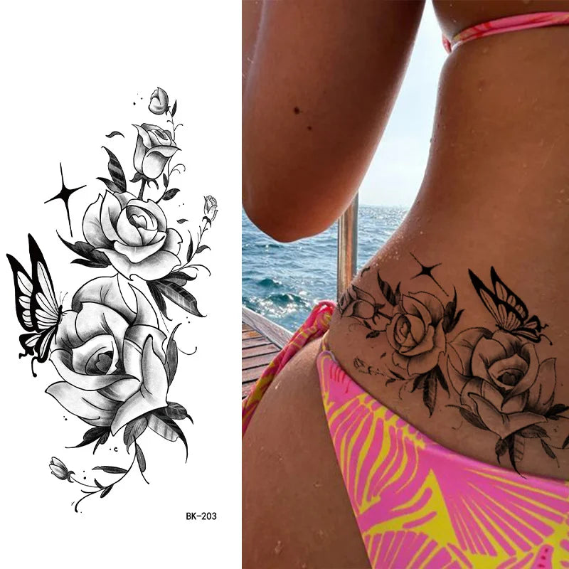 Waterproof Butterfly and Flower Temporary Tattoo Stickers Sexy Fake Tattoo for Women Body Art Fake Tattoos