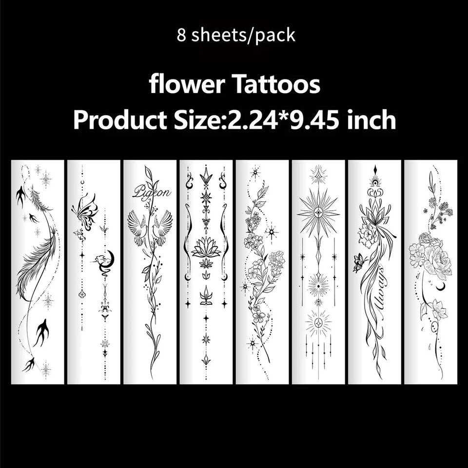 Floral Lotus & Mystical Temporary Tattoo | 8 Sheets Fake Tattoos