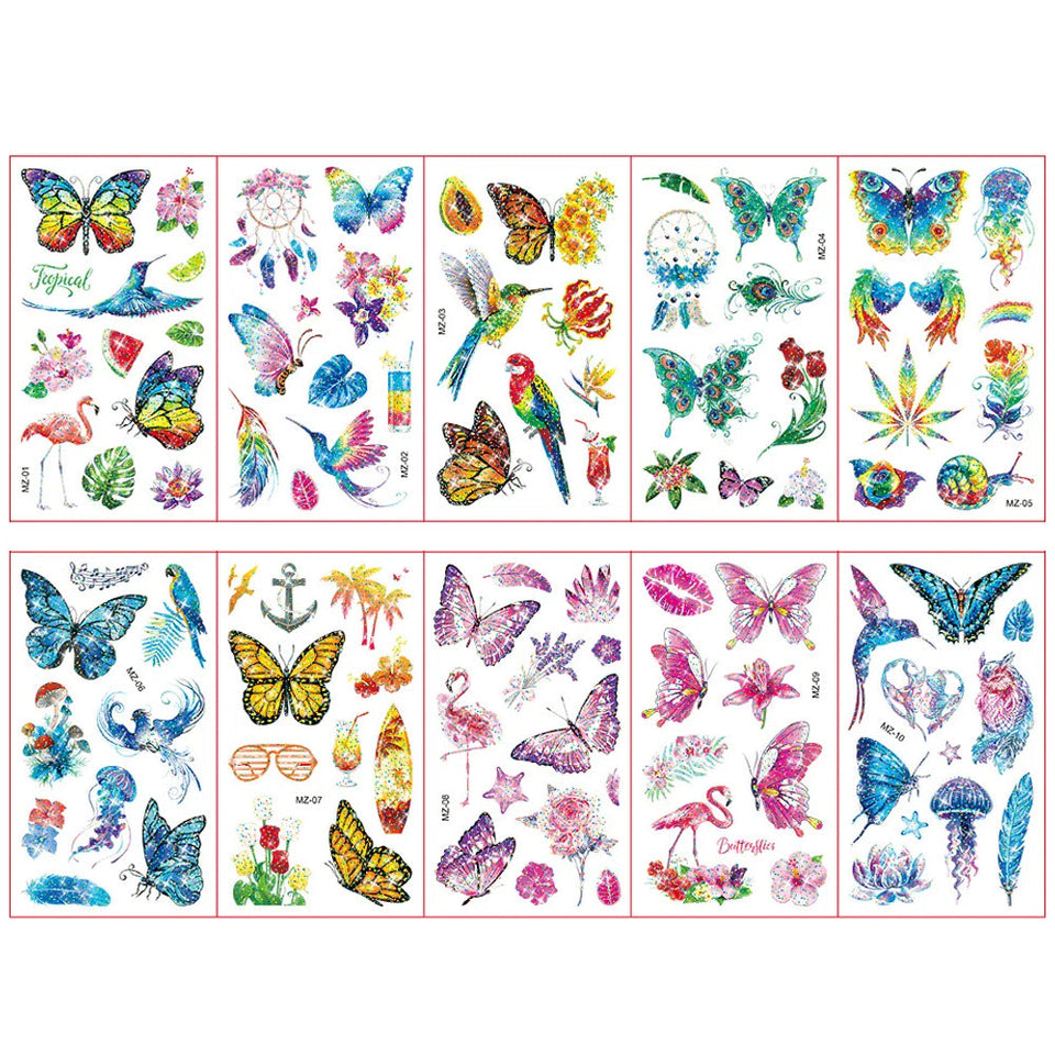 Colorful Tattoo Stickers for Kids | 10 Sets Fake Tattoos