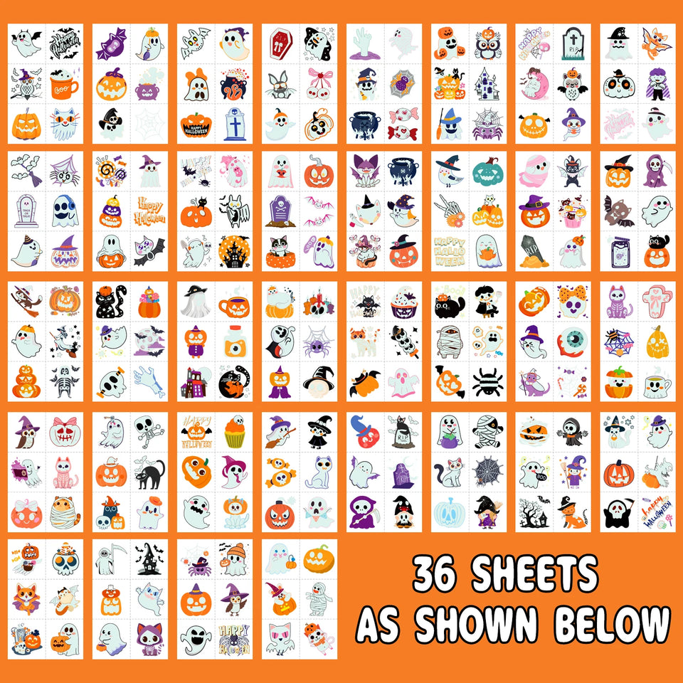 Moonlit Mischief glow Halloween temporary tattoos shown on a drink jar