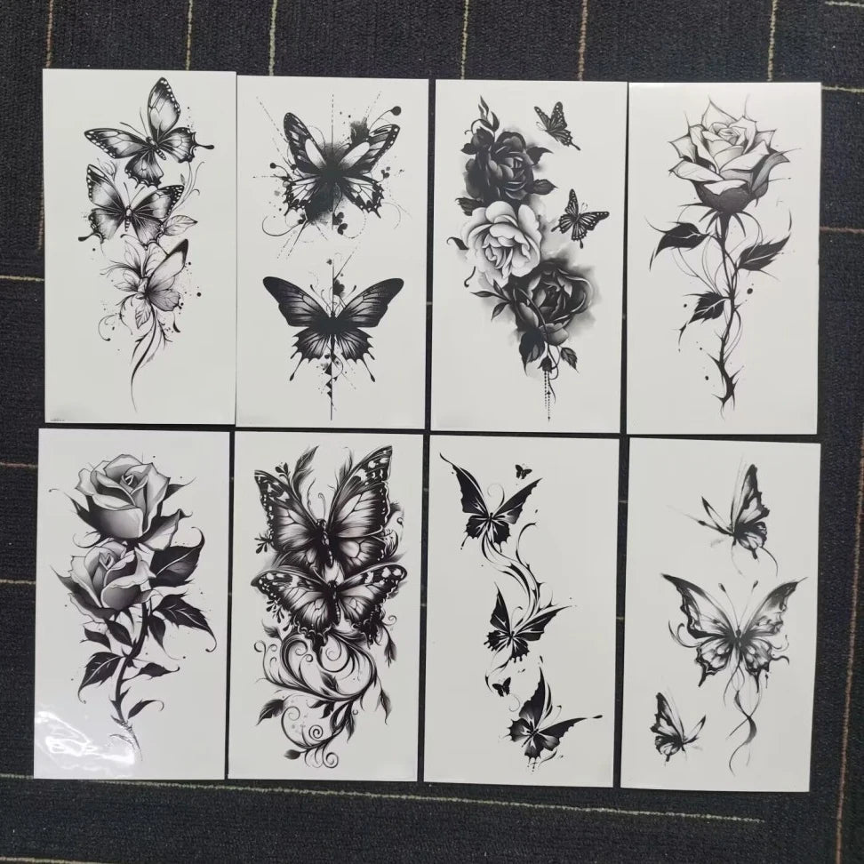 Waterproof Temporary Tattoo Sticker butterfly flower rose fake tatto flash tatoo shin for girl women Fake Tattoos
