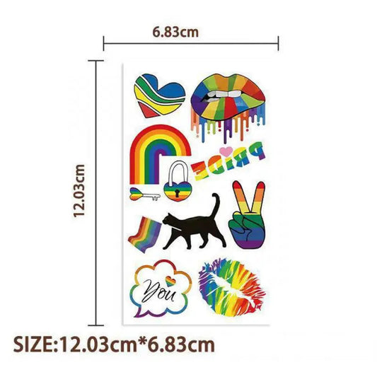 10Pcs/set Colorful Rainbow Funny Lgbt Gay Pride Temporary Tattoo Stickers Funny Waterproof Tattoo For Party Toys Gift Fake Tattoos