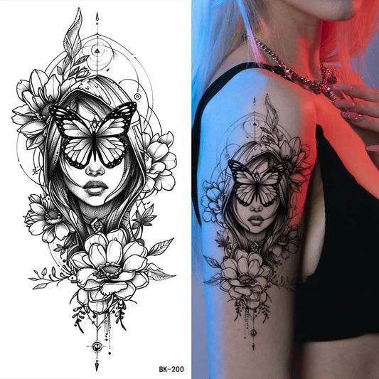 Black Flower Temporary Tattoos for Women Men Waterproof Realistic Floral Tattoo Stickers for Hand Arm Body Fake Tattoo Fake Tattoos