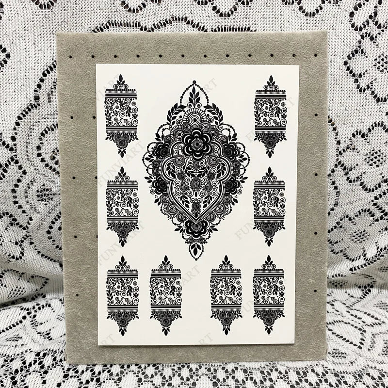 Black Henna Temporary Tattoos for Women Lace Flower Mehndi Sticker for Hand Fake Henna Tattoo Sticker Body Art Hena Tatoo Fake Tattoos