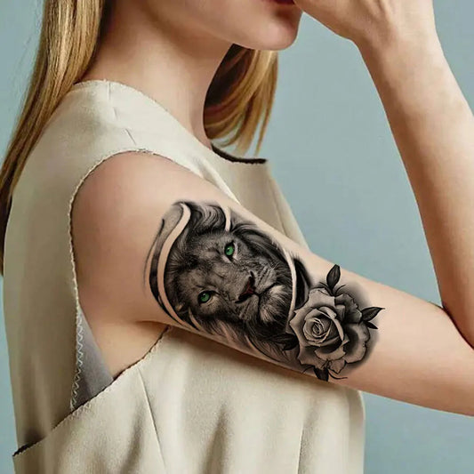 Waterproof Men's Temporary Tattoos Lion Tiger Wolf Animal Tattoo Stickers Body Art for Hand Arm Fake Tatoo for Women Fake Tattoos