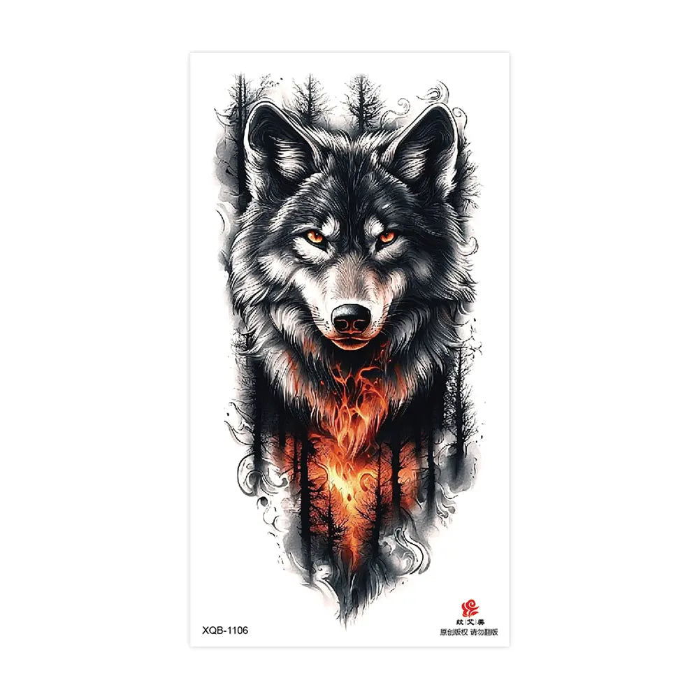 Waterproof Temporary Tattoos for Men Women Animal Pattern Fake Tattoo for Hand Arm Body Tiger Lion Wolf Tattoo Sticker Fake Tattoos
