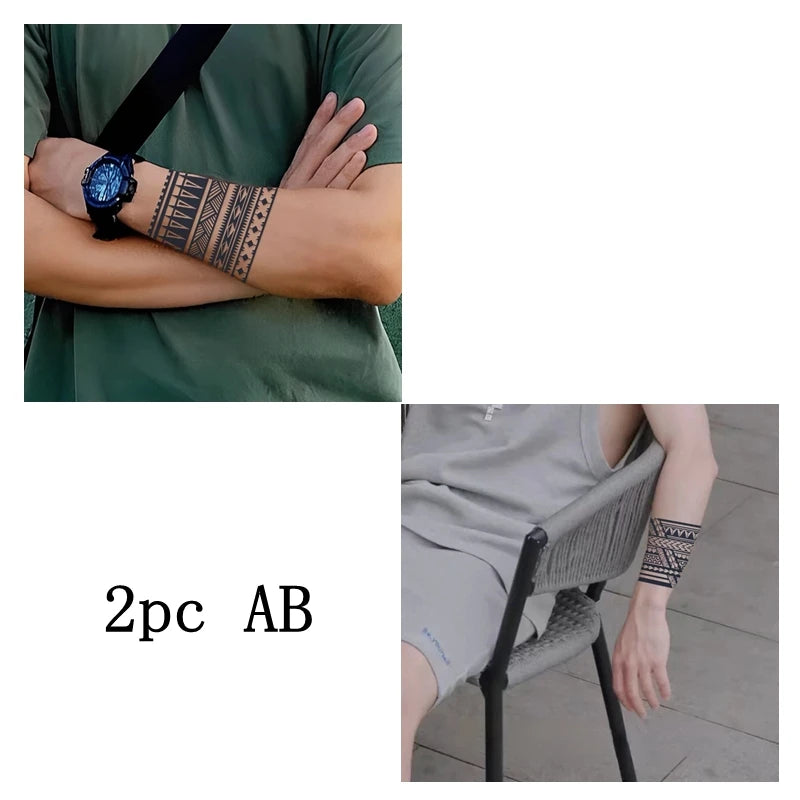 Geometric Totem Ring Herbal Juice Tattoo Stickers Waterproof Semi-permanent Arm Lasting Art Male Fake Tattoo Decal Faux Tatouage Fake Tattoos