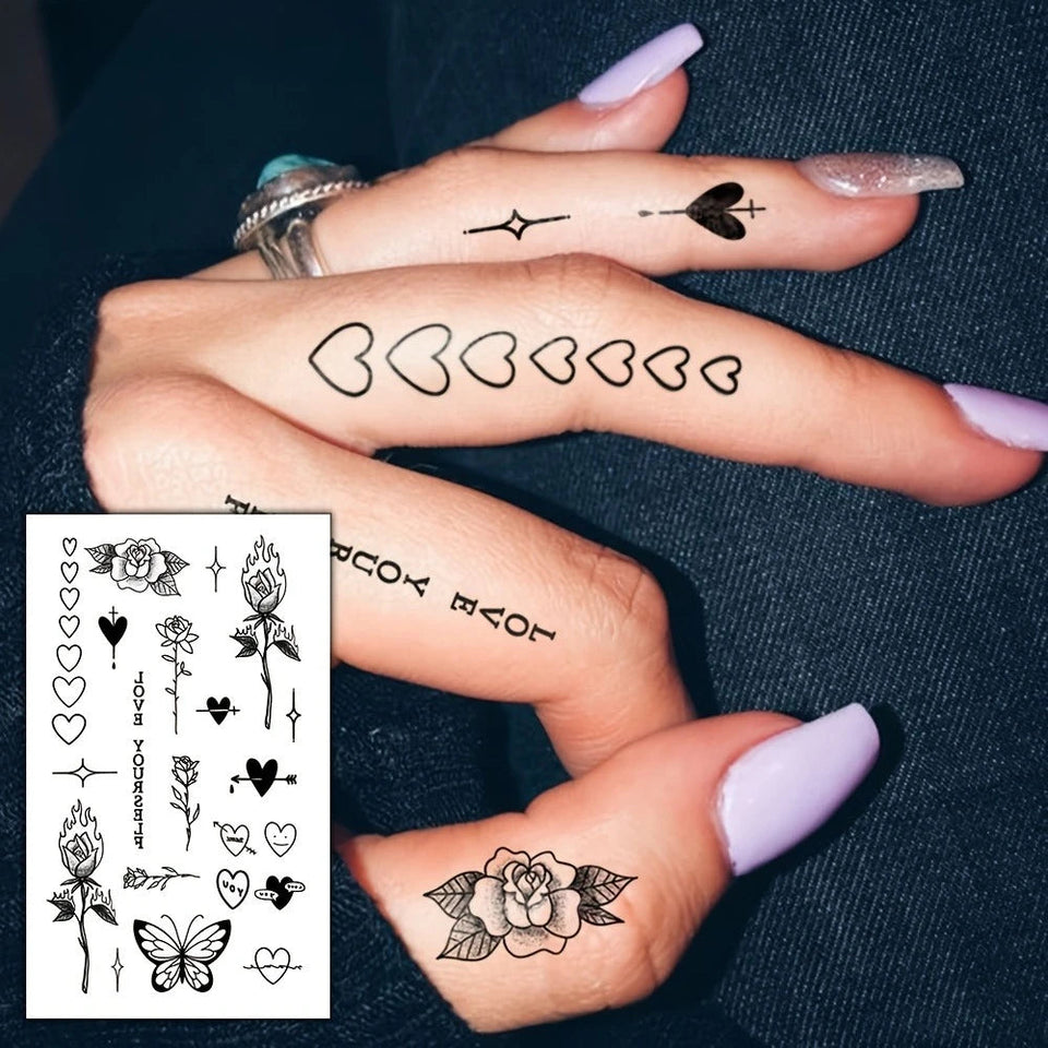 1/5/12PCS Waterproof Temporary Tattoo Sticker Rose Flame Thorns Love Butterfly fake tatto flash tatoo finger for girl women men Fake Tattoos