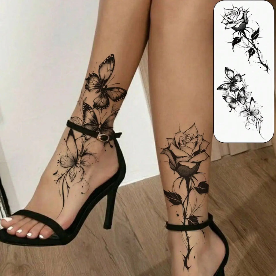 Waterproof Temporary Tattoo Sticker butterfly flower rose fake tatto flash tatoo shin for girl women Fake Tattoos