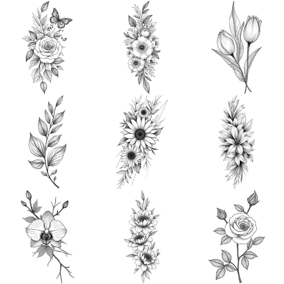 Tulips Butterfly Temporary Tattoo | 9 Tattoos Fake Tattoos